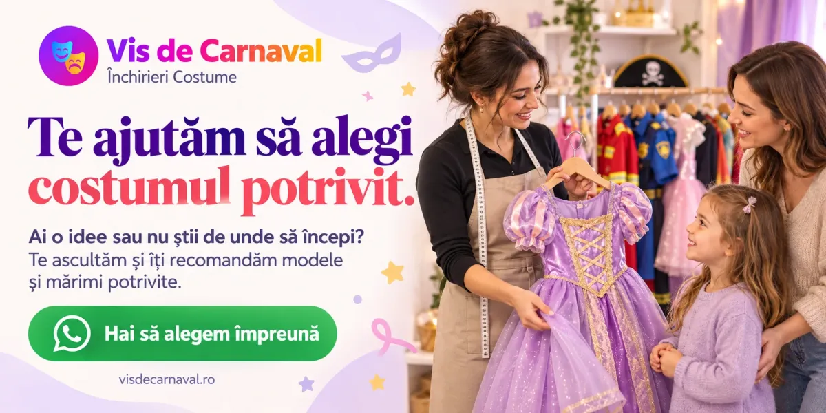 Te ajutăm să alegi costumul potrivit. Ai o idee sau nu știi de unde să începi? Te ascultăm și îți recomandăm modele și mărimi potrivite. Hai să alegem împreună pe WhatsApp.